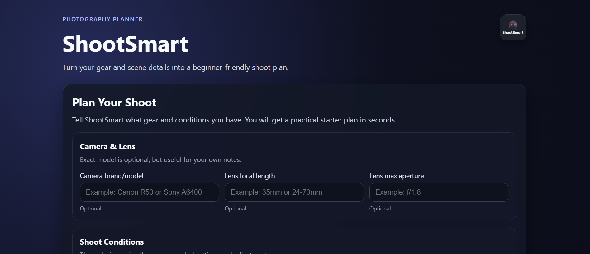Screenshot of the ShootSmart project